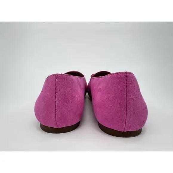 J Crew Ballet Flat Shoes Womens 9.5 Pink Bow Loafers Slip On Vegan Suede Preppy - Picture 7 of 13